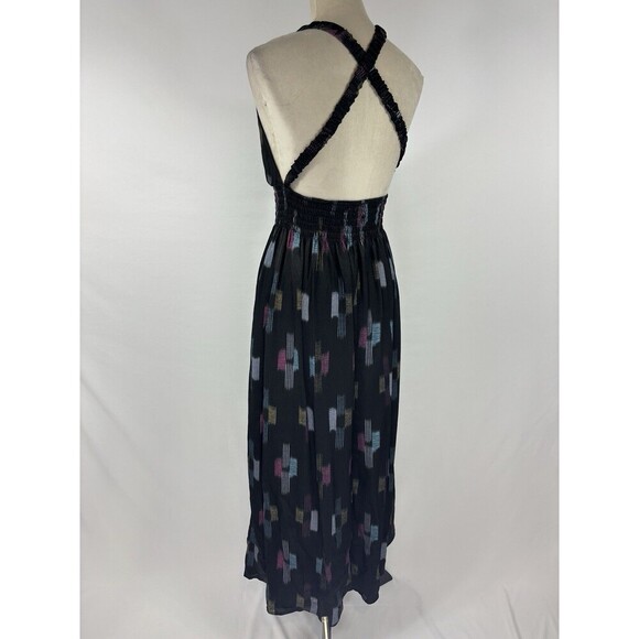 Xirena Tavia Silk Maxi Dress Black Ikat Print Small Halter Neck Pockets Backless - Picture 2 of 11